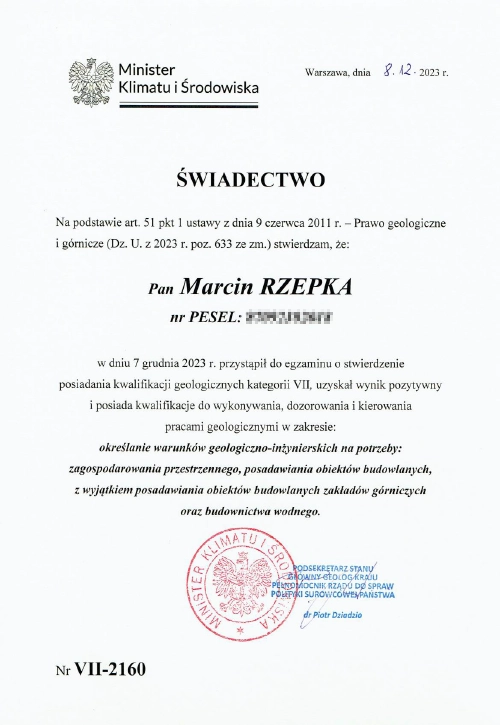 uprawnienia Marcin Rzepka-kategoria VII