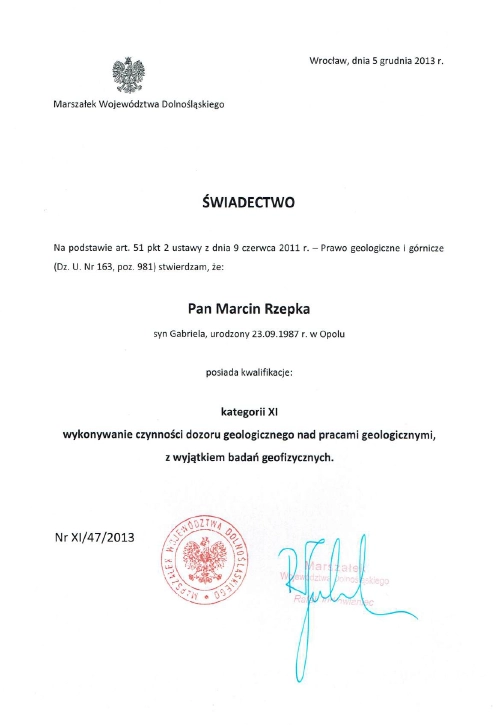 uprawnienia Marcin Rzepka-kategoria XI